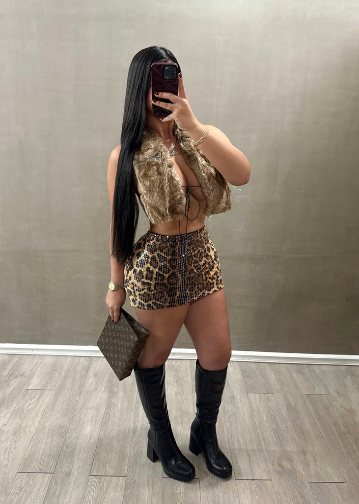 Leopard Rhinestone Skirt