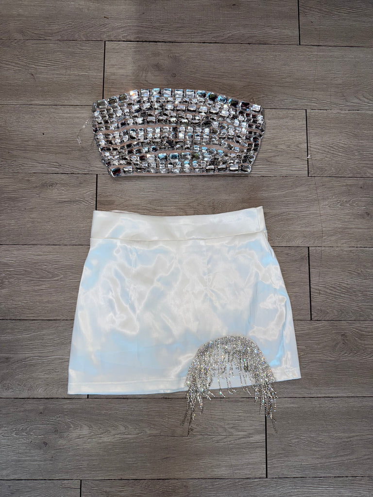 Rhinstone white Skirt